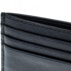 Pre Owned Prada Navy Blue/Black Saffiano Leather Card Holder