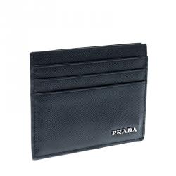 Pre Owned Prada Navy Blue/Black Saffiano Leather Card Holder