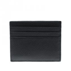 Pre Owned Prada Navy Blue/Black Saffiano Leather Card Holder