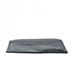 Pre Owned Prada Navy Blue/Black Saffiano Leather Card Holder