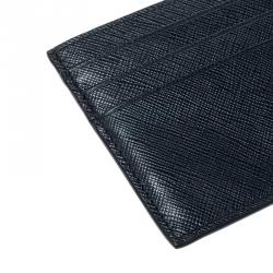Pre Owned Prada Navy Blue/Black Saffiano Leather Card Holder
