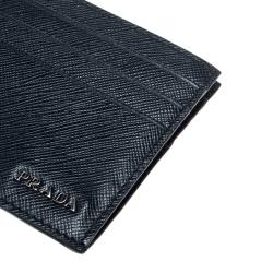 Pre Owned Prada Navy Blue/Black Saffiano Leather Card Holder
