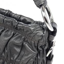 Pre Owned Prada Grey Nappa Leather Gaufre Gathered Shoulder Bag