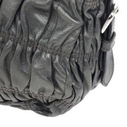 Pre Owned Prada Grey Nappa Leather Gaufre Gathered Shoulder Bag