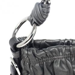 Pre Owned Prada Grey Nappa Leather Gaufre Gathered Shoulder Bag