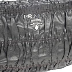 Pre Owned Prada Grey Nappa Leather Gaufre Gathered Shoulder Bag