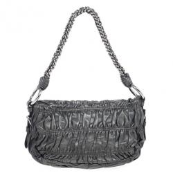 Pre Owned Prada Grey Nappa Leather Gaufre Gathered Shoulder Bag