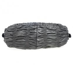 Pre Owned Prada Grey Nappa Leather Gaufre Gathered Shoulder Bag