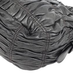 Pre Owned Prada Grey Nappa Leather Gaufre Gathered Shoulder Bag