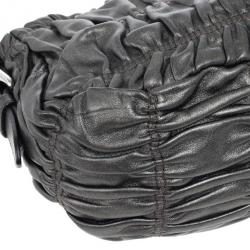 Pre Owned Prada Grey Nappa Leather Gaufre Gathered Shoulder Bag