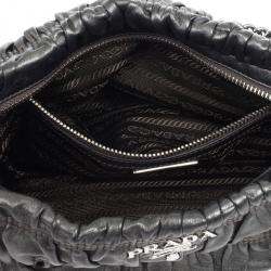 Pre Owned Prada Grey Nappa Leather Gaufre Gathered Shoulder Bag