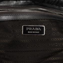 Pre Owned Prada Grey Nappa Leather Gaufre Gathered Shoulder Bag