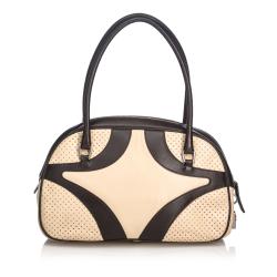 Pre Owned Prada White/Brown Perforated Leather Shoulder Bag