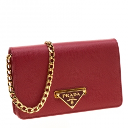 Pre Owned Prada Red Saffiano Cross Body Convertible Clutch