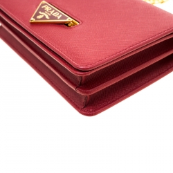 Pre Owned Prada Red Saffiano Cross Body Convertible Clutch