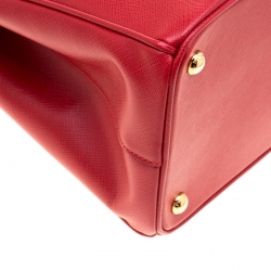 Pre Owned Prada Red Saffiano Lux Leather  Medium Double Zip Tote