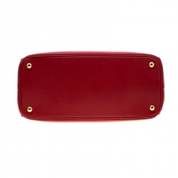 Pre Owned Prada Red Saffiano Lux Leather  Medium Double Zip Tote