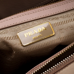 Pre Owned Prada Beige Saffiano Lux Leather Small Double Zip Tote