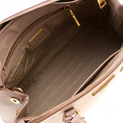 Pre Owned Prada Beige Saffiano Lux Leather Small Double Zip Tote
