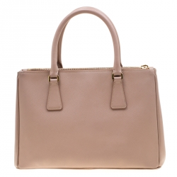Pre Owned Prada Beige Saffiano Lux Leather Small Double Zip Tote