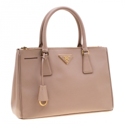 Pre Owned Prada Beige Saffiano Lux Leather Small Double Zip Tote
