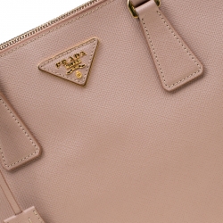 Pre Owned Prada Beige Saffiano Lux Leather Small Double Zip Tote