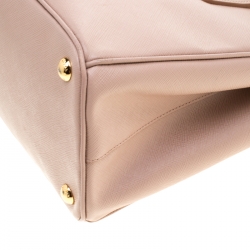 Pre Owned Prada Beige Saffiano Lux Leather Small Double Zip Tote