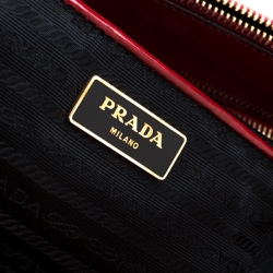 Pre Owned Prada Red Patent Spazzolato Leather Large Double Zip Tote