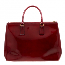 Pre Owned Prada Red Patent Spazzolato Leather Large Double Zip Tote