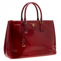 Pre Owned Prada Red Patent Spazzolato Leather Large Double Zip Tote