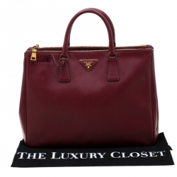 Pre Owned Prada Red Saffiano Lux Leather Large Double Zip Tote