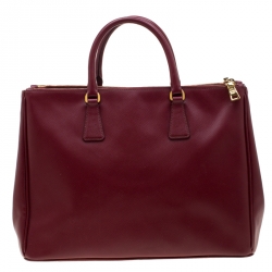 Pre Owned Prada Red Saffiano Lux Leather Large Double Zip Tote