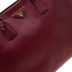 Pre Owned Prada Red Saffiano Lux Leather Large Double Zip Tote