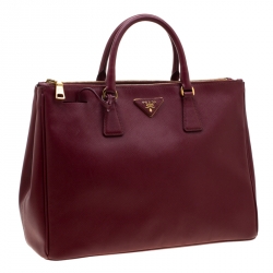 Pre Owned Prada Red Saffiano Lux Leather Large Double Zip Tote