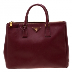 Pre Owned Prada Red Saffiano Lux Leather Large Double Zip Tote