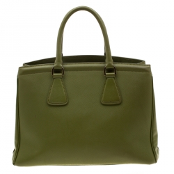 Pre Owned Prada Green Saffiano Lux Leather Parabole Tote