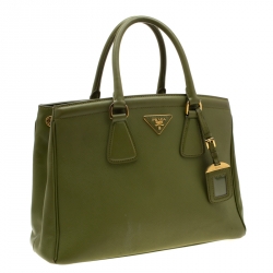 Pre Owned Prada Green Saffiano Lux Leather Parabole Tote