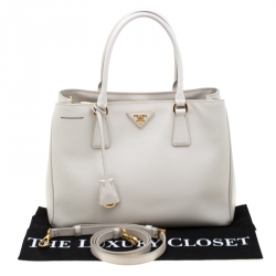 Pre Owned Prada White Saffiano Leather Small Tote