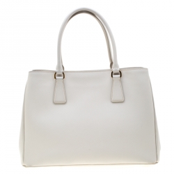 Pre Owned Prada White Saffiano Leather Small Tote