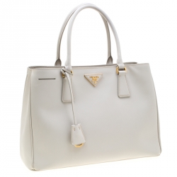Pre Owned Prada White Saffiano Leather Small Tote