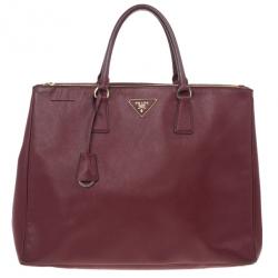 مملوكة مسبقًا Prada Maroon Saffiano Lux Double-Zip Leather Tote