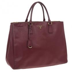 مملوكة مسبقًا Prada Maroon Saffiano Lux Double-Zip Leather Tote