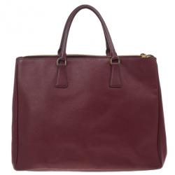 مملوكة مسبقًا Prada Maroon Saffiano Lux Double-Zip Leather Tote