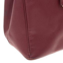 مملوكة مسبقًا Prada Maroon Saffiano Lux Double-Zip Leather Tote
