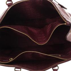 مملوكة مسبقًا Prada Maroon Saffiano Lux Double-Zip Leather Tote