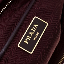Pre Owned Prada Burgundy Nylon Pocket Zip Tote
