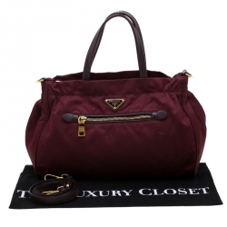 Pre Owned Prada Burgundy Nylon Pocket Zip Tote