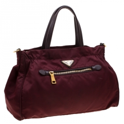 Pre Owned Prada Burgundy Nylon Pocket Zip Tote