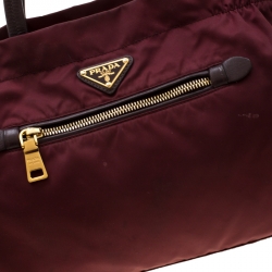 Pre Owned Prada Burgundy Nylon Pocket Zip Tote