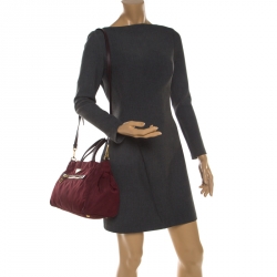 Pre Owned Prada Burgundy Nylon Pocket Zip Tote